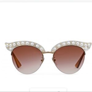 Gucci Cat Eye Acetate Sunglasses with Pearls White Acetate